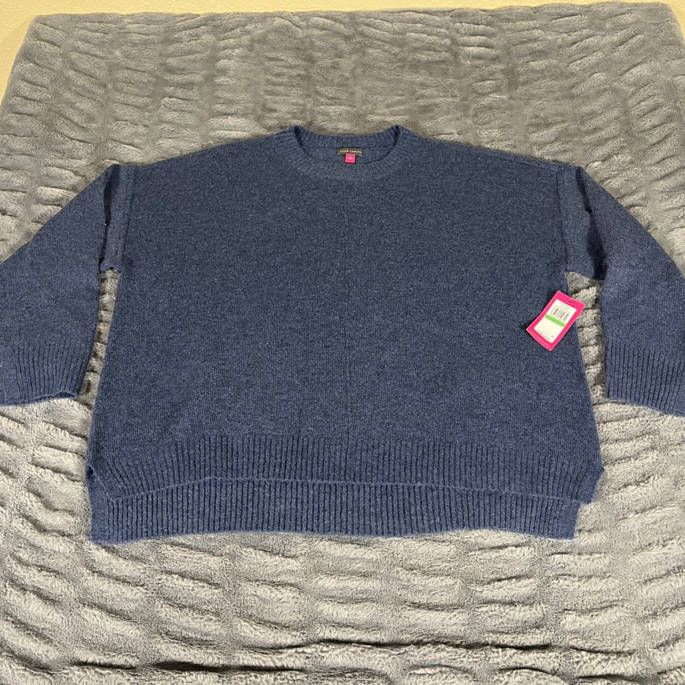 Vince Camuto Womens Oversized Crew Neck Sweater Steel Blue Knit Large 91522200
